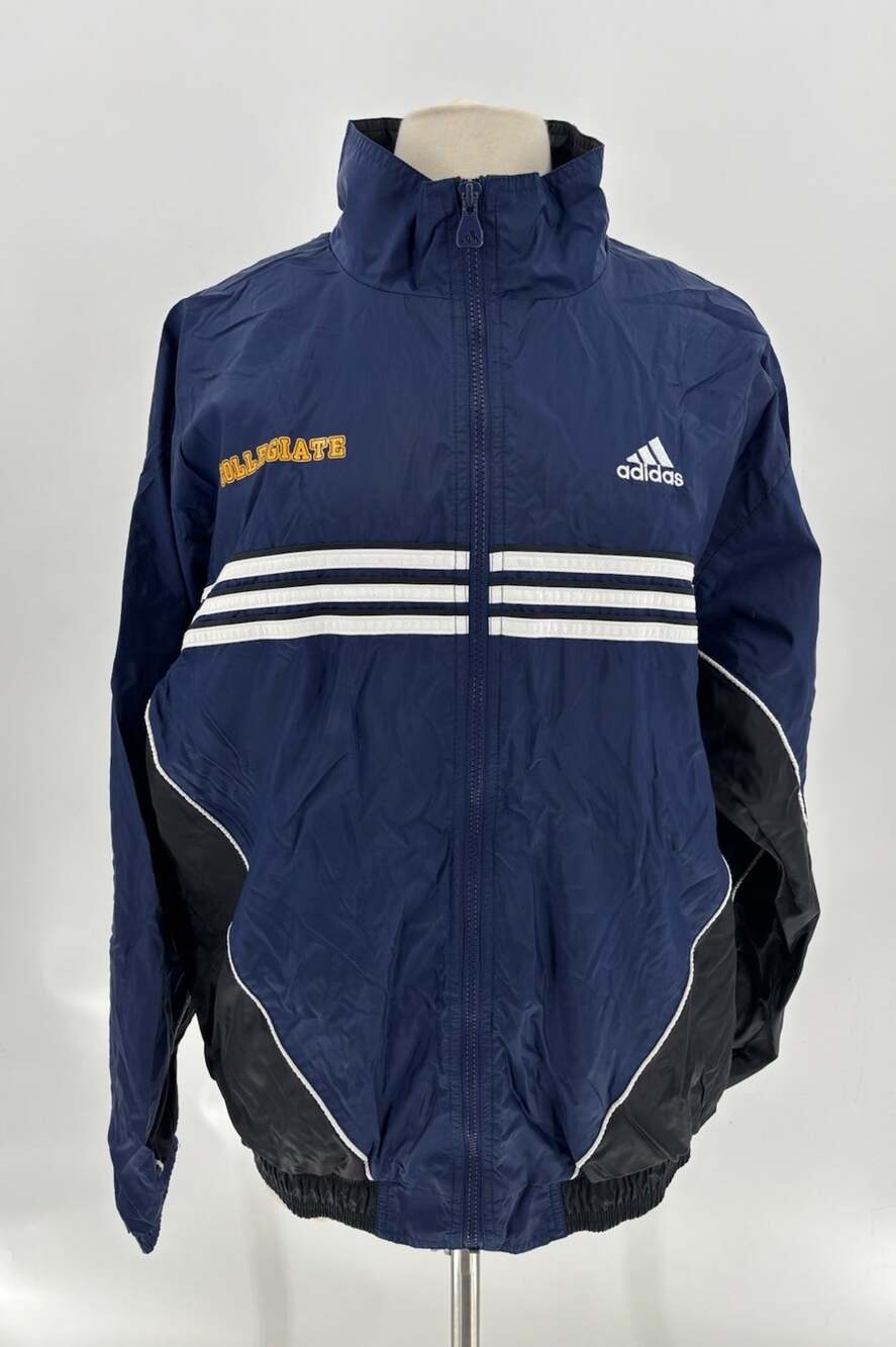 Vintage Adidas Team Collegiate Windbreaker Jacket Womens L Blue Spellout Y2K
